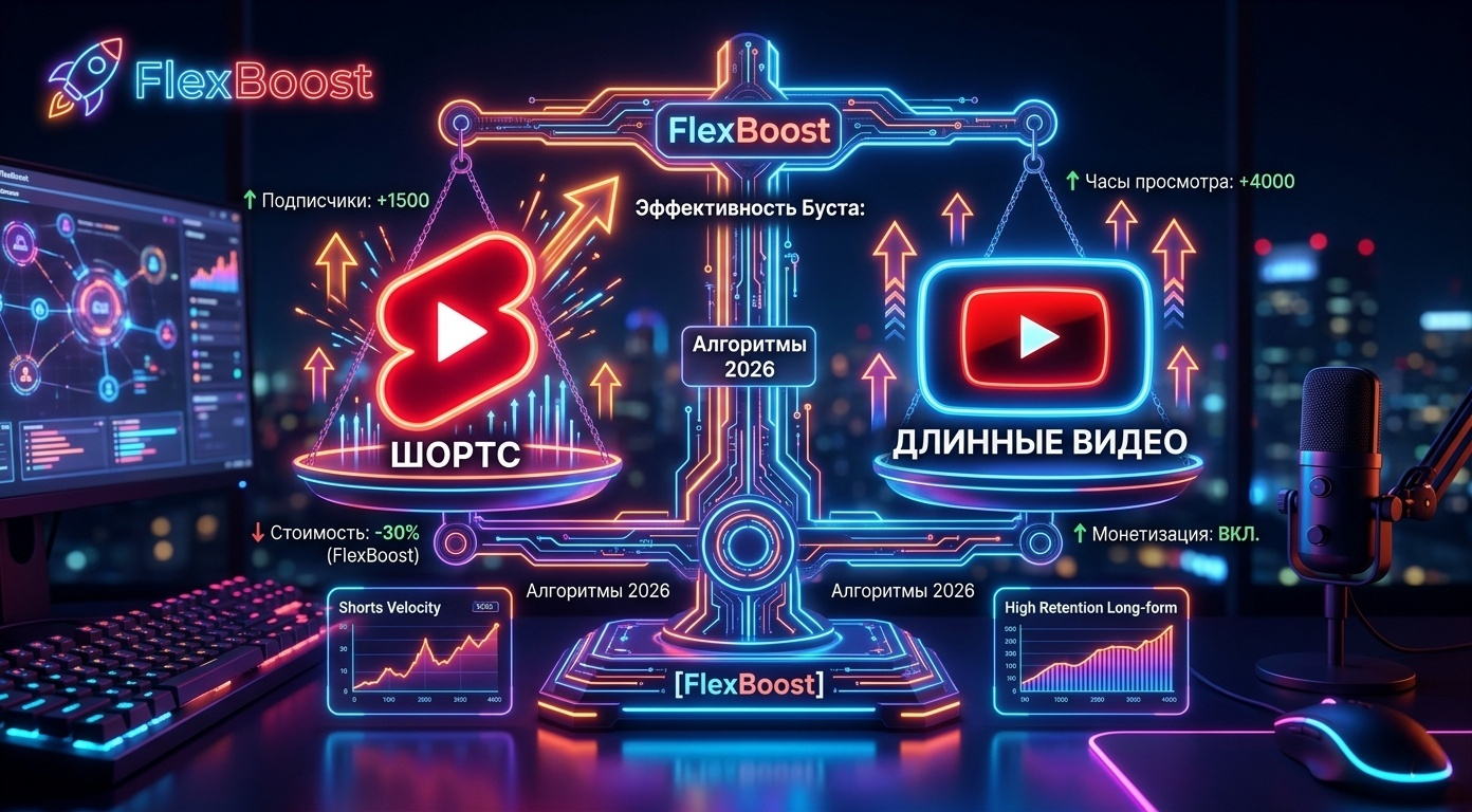 YouTube Shorts vs Длинные видео: Где накрутка эффективнее в 2026 году? — FlexBoost