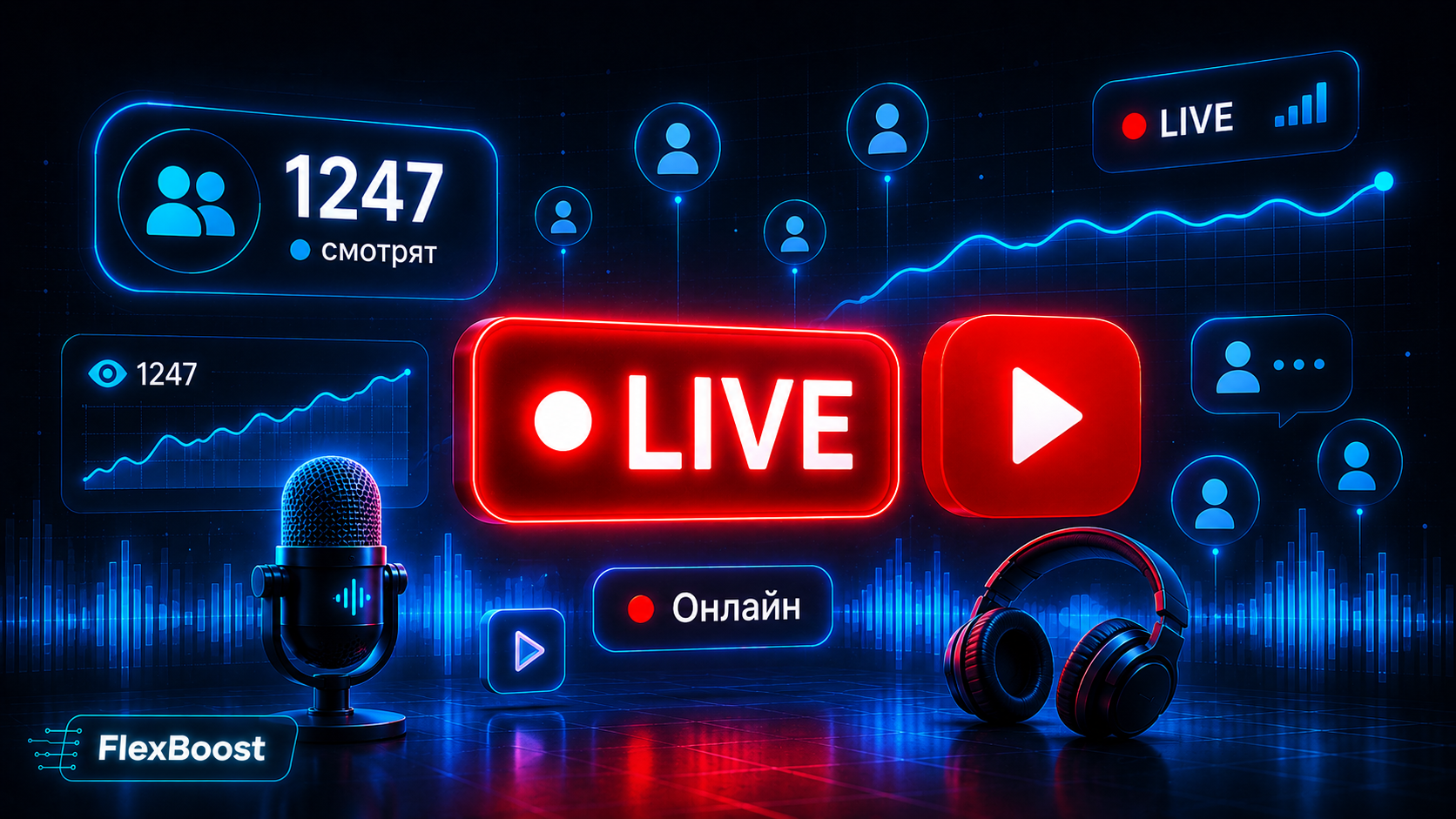Зрители на YouTube стрим — стабильный онлайн от 15 минут до 24 часов | FlexBoost