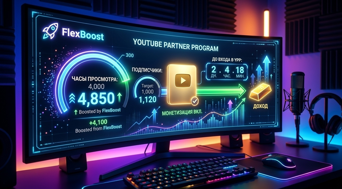 YouTube Монетизация 2026: Как накрутить 4000 часов просмотра безопасно — FlexBoost